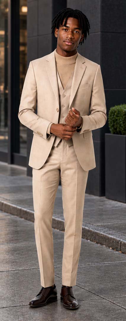 Caravelli Slim 3pc Suit Tan