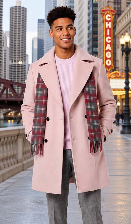 Cigar Brand Double Breasted Pink Car Length Overcoat