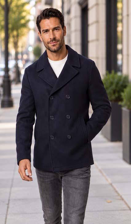 Gianni Classic Navy Blue Pea Coat