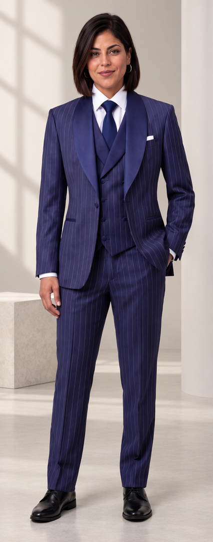 Rossiman Pinstripe Blue Tuxedo Shirt Tie